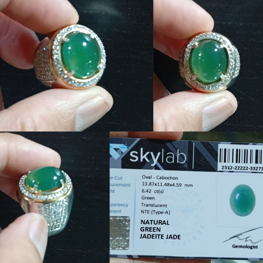 Jadeite Jade Type A 6.42 ct Batu Giok Burma Asli ring Perak