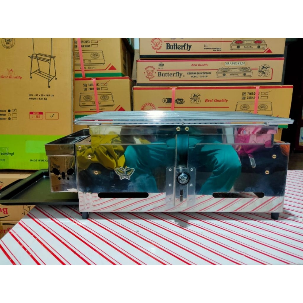 Panggangan Sosis / Kompor Panggang Gas / Panggangan Infrared Butterfly 2 Tungku Bahan full stainless