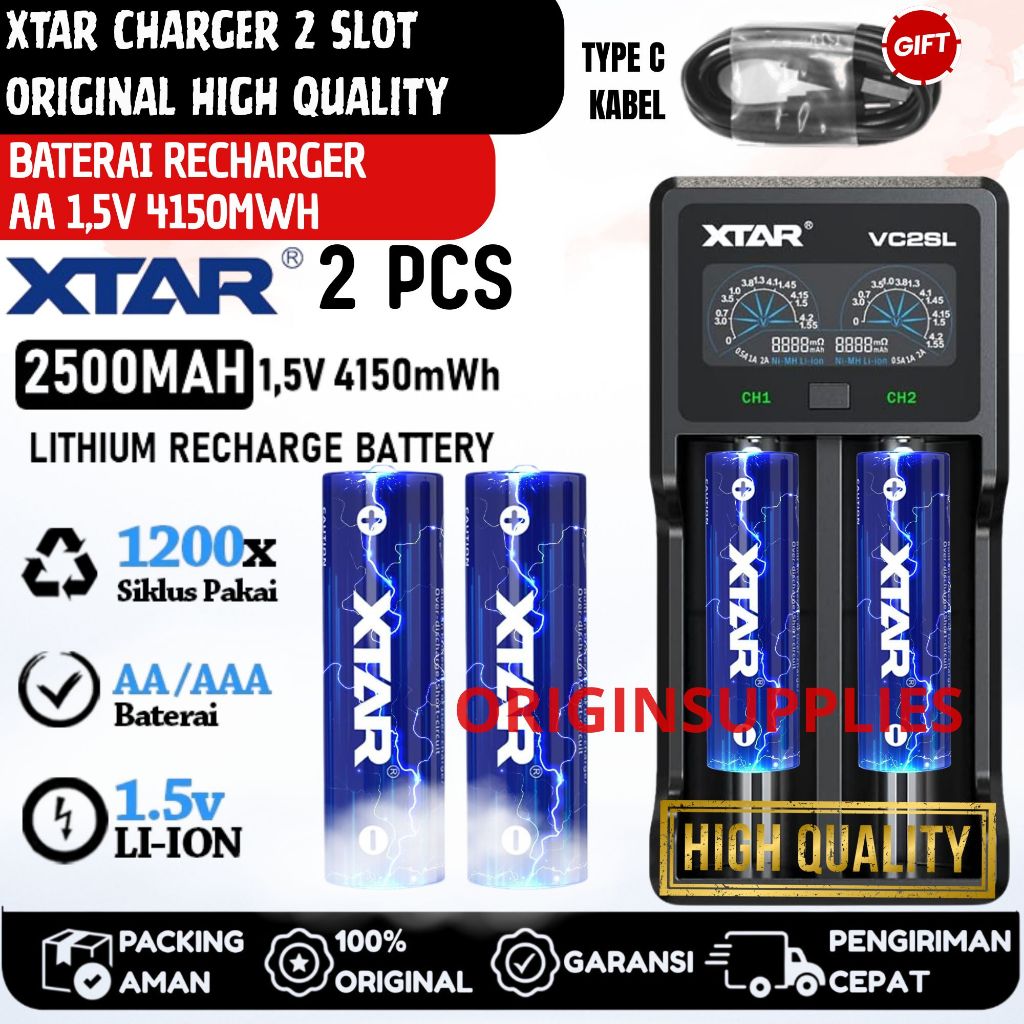 XTAR VC2SL, 2 SLOTS FAST BATTERY CHARGER WITH COLOURFULL LCD SCREEN UPGRADE FROM VC2S