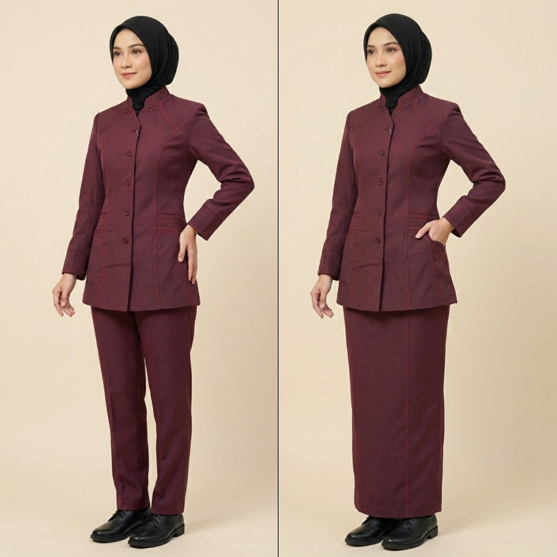 Seragam Kerja Wanita Blazer Wanita Warna Maroon Bahan Polyester Premium Stretch Import