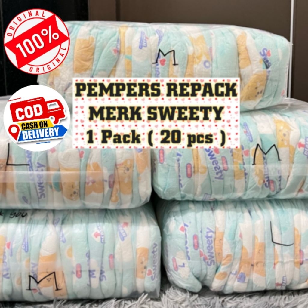 20 Pcs.Size.M.PAMPERS/POPOK, REPACK/NON KEMASAN.MERK SWEETY