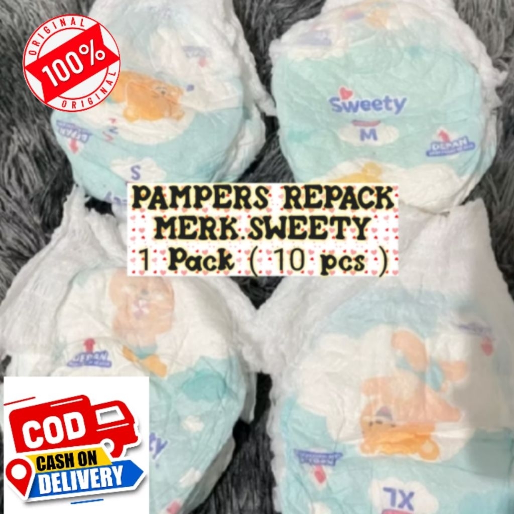 10 Pcs.Size.M.PAMPERS/POPOK REPACK/NON KEMASAN,Merk Sweety