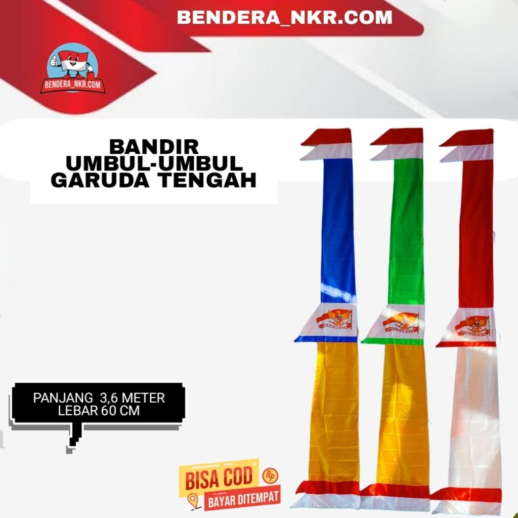 Bendera umbul-umbul bandir garuda tengah merah putih  warna warni panjang 3,60m