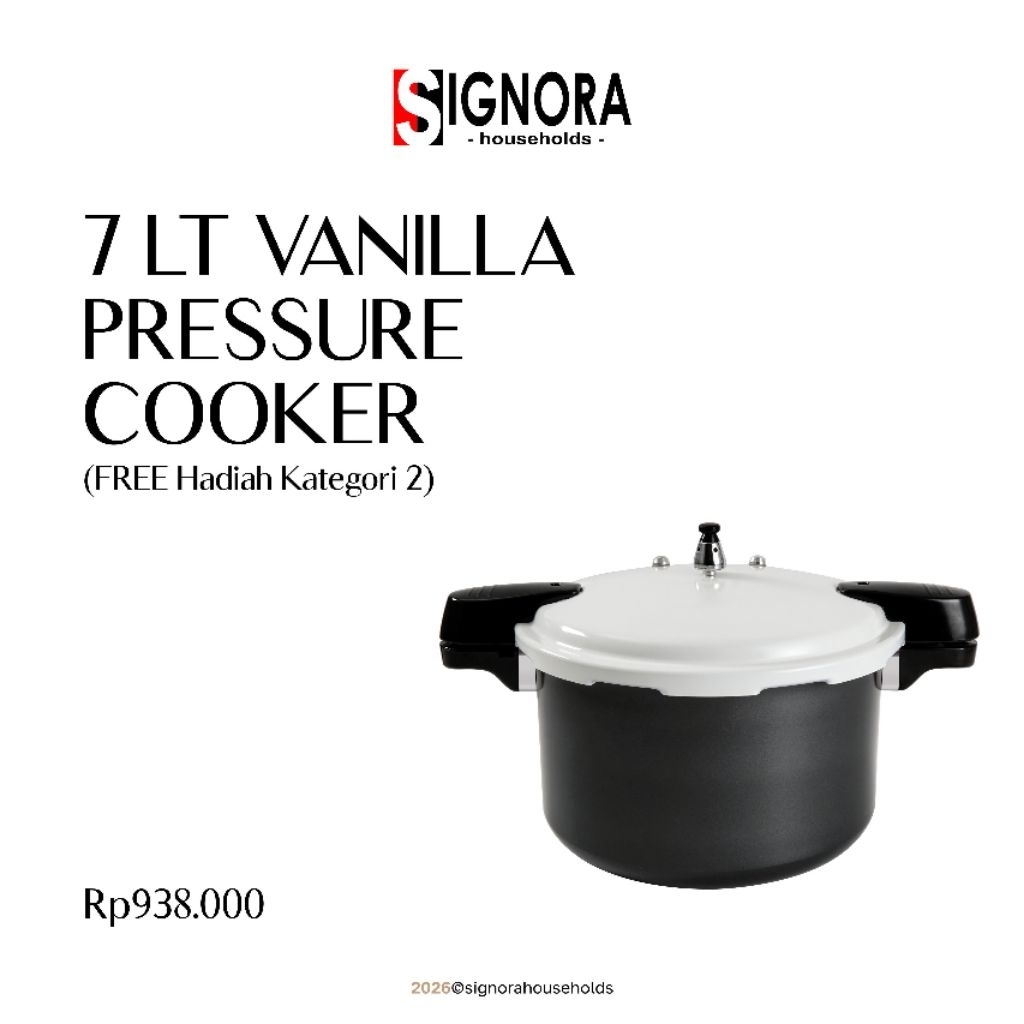 Presto Vanilla 7 Liter Signora / Presto Kompor Signora / Electric Pressure Cooker Signora Berhadiah