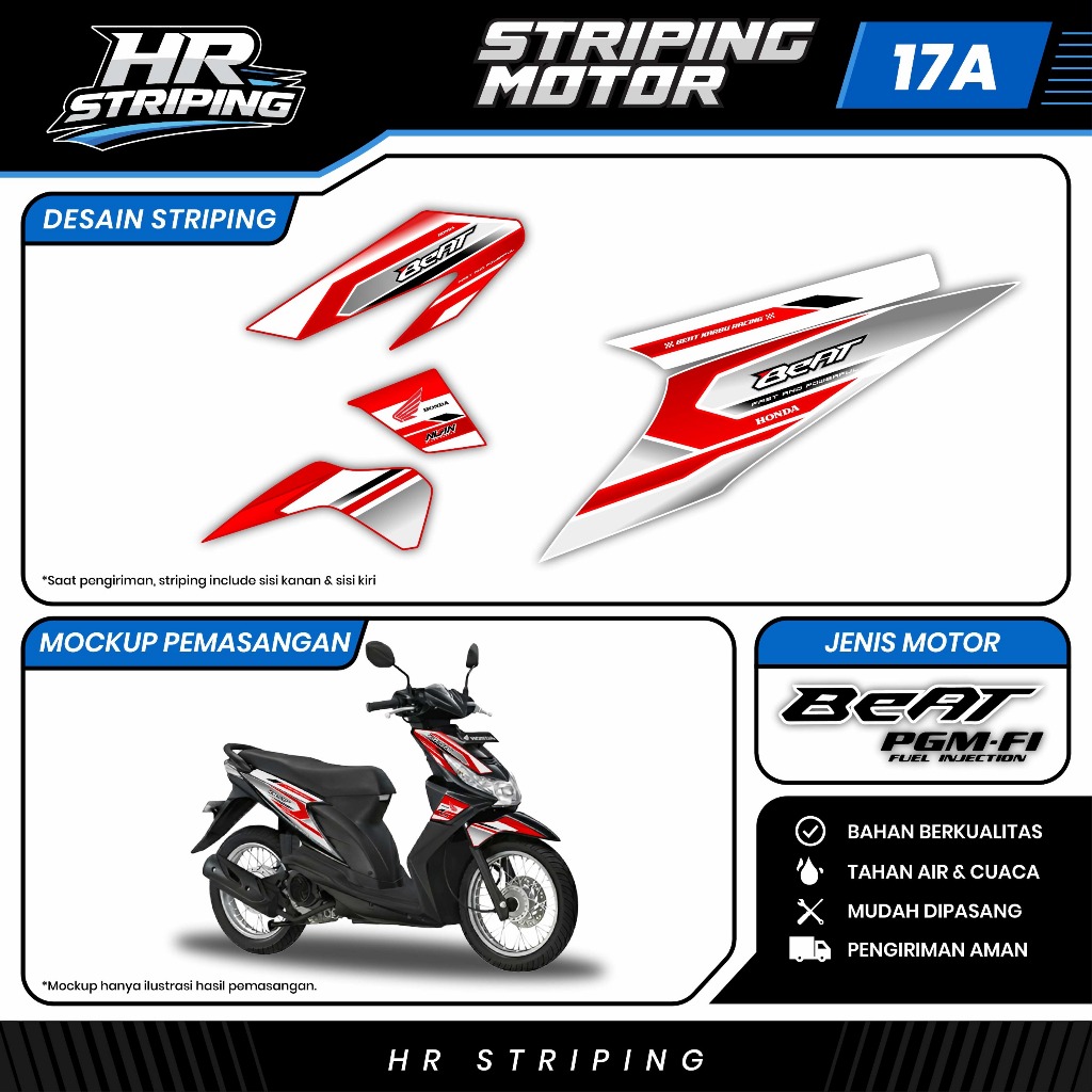 Sticker Striping Motor Honda BeAT Karbu / FI / ESP - Decal BeAT Variasi Racing Full Body Premium