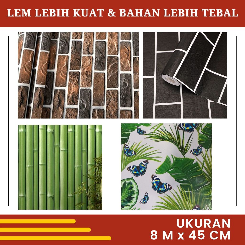 Wallpaper Dinding Ruang Tamu Motif Daun Hijau Walpaper Batu Bata Wallsticker Bata Abu Aesthetic