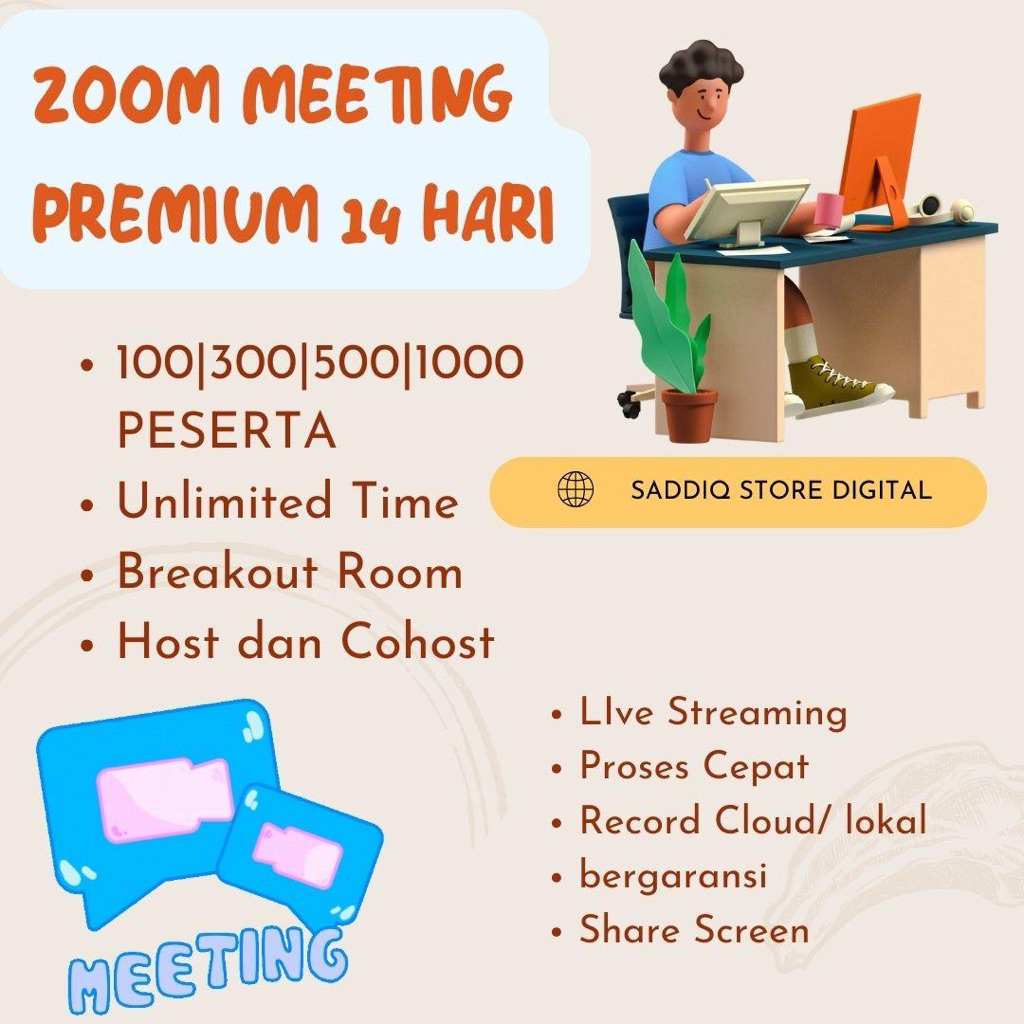 Zoom Meeting Pro 100 Peserta harian mingguan bulanan anti disable