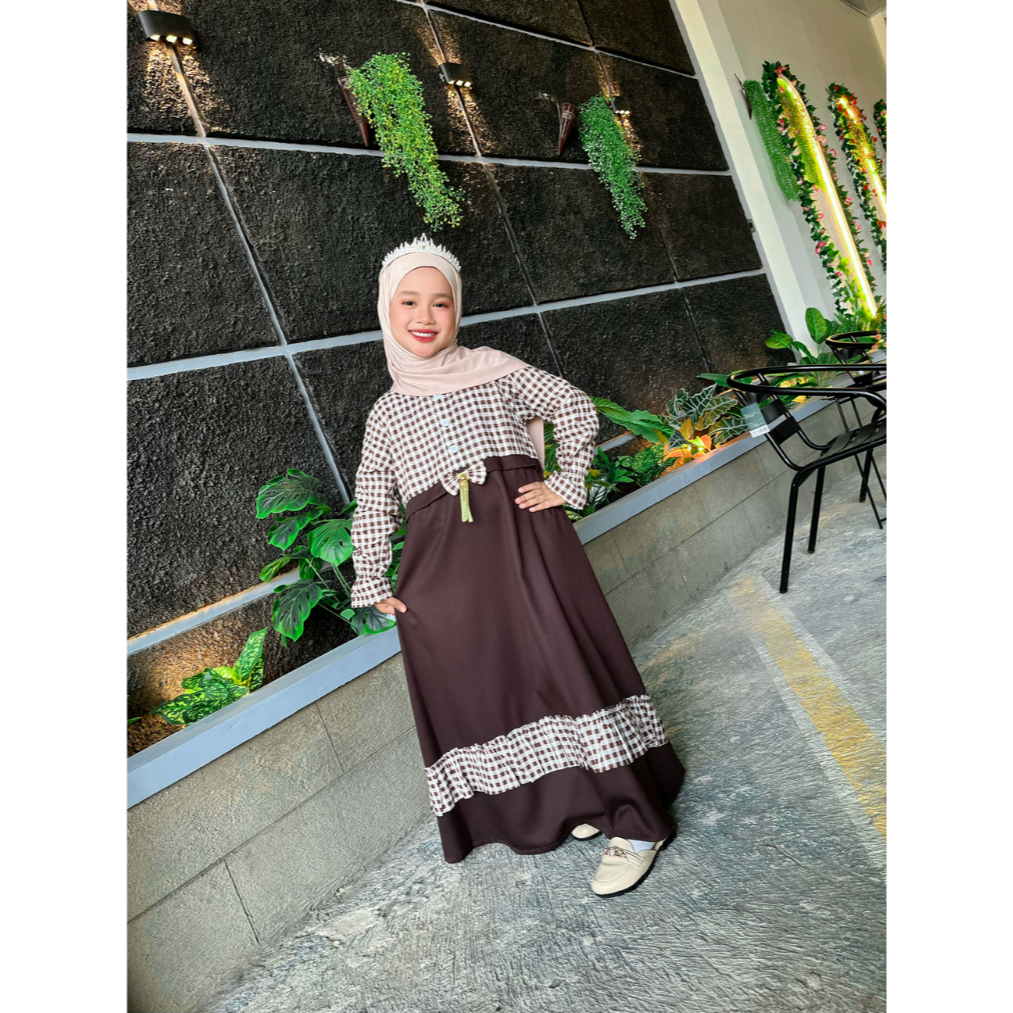 BAS Fashion - AFIYA KIDS | Gamis Motif KOTAK KOTAK | Baju Muslim Anak | Gamis Katun Anak | Gamis Mot