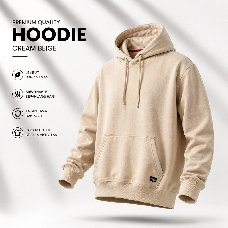 Nsa Ind Hoodie simplicity Basic  Polos Cream pria wanita oversize