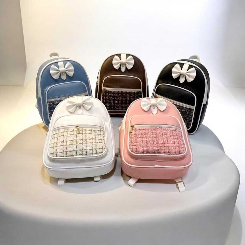 Tas Ransel Wanita Tas Sekolah Tas Gendong Terbaru Korean Stylish dengan Pita Ukuran 28x22x22 cm Baha