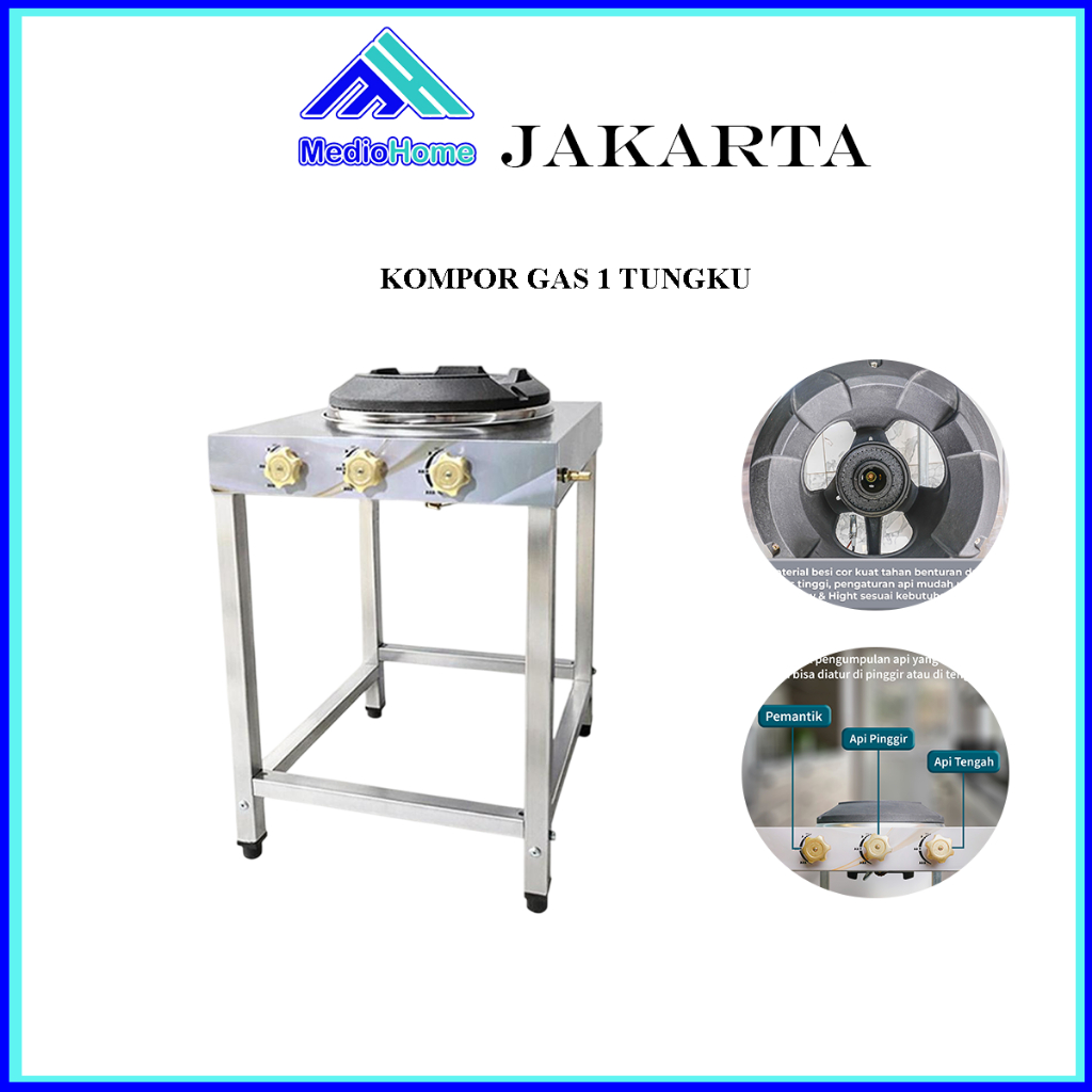 Mediohome Kompor Gas 1 Tungku Api Besar Tekanan Tinggi Kompor Komersil