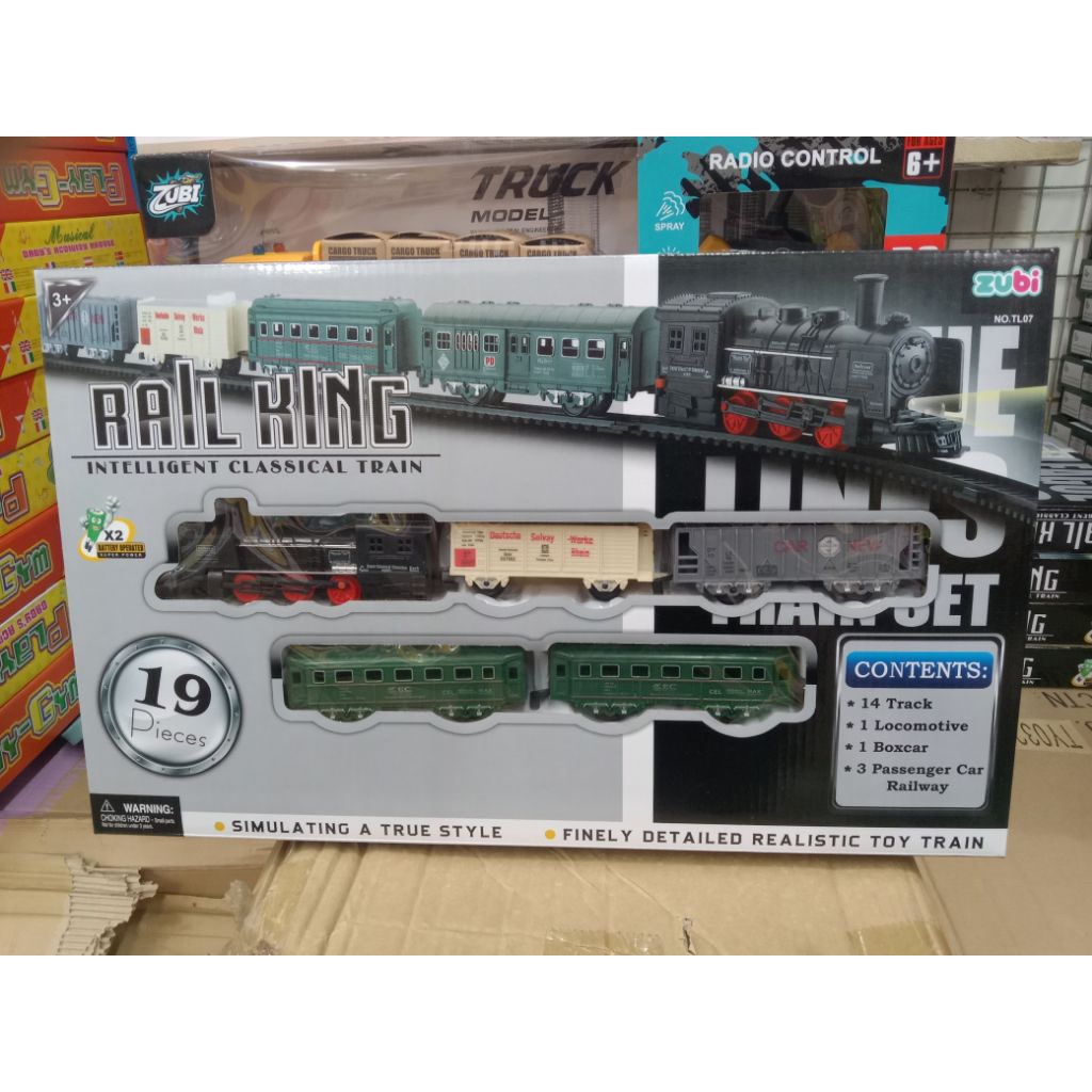 Mainan Kereta Api Rail King 19 Pcs Ukuran Besar - Rel Lurus & Menikung, Lampu Depan Menyala