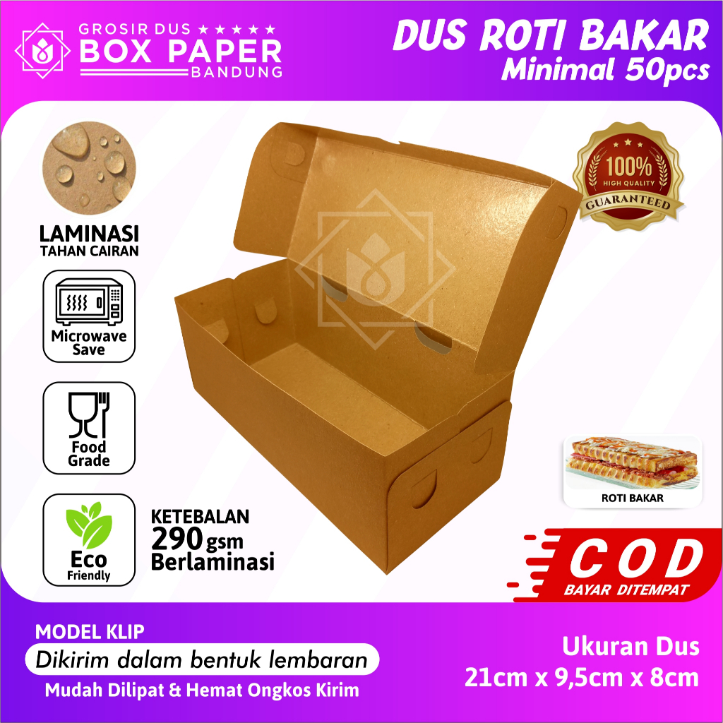 Dus Roti Bakar Bandung Box Kraft 290gsm Kotak Kue Brownies Donat Bomboloni