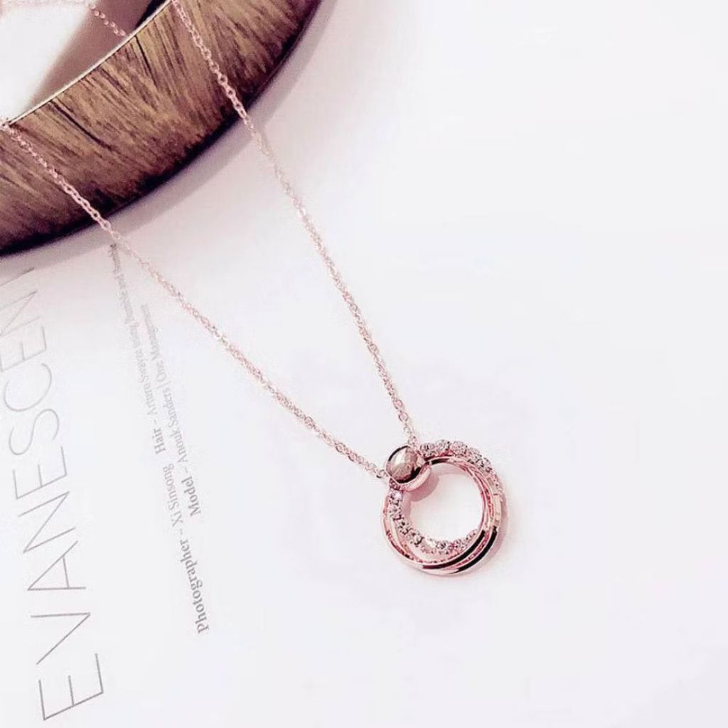 Kalung fashion wanita korea model rantai liontin bulat permata kalung rantai liontin planet bulat ak