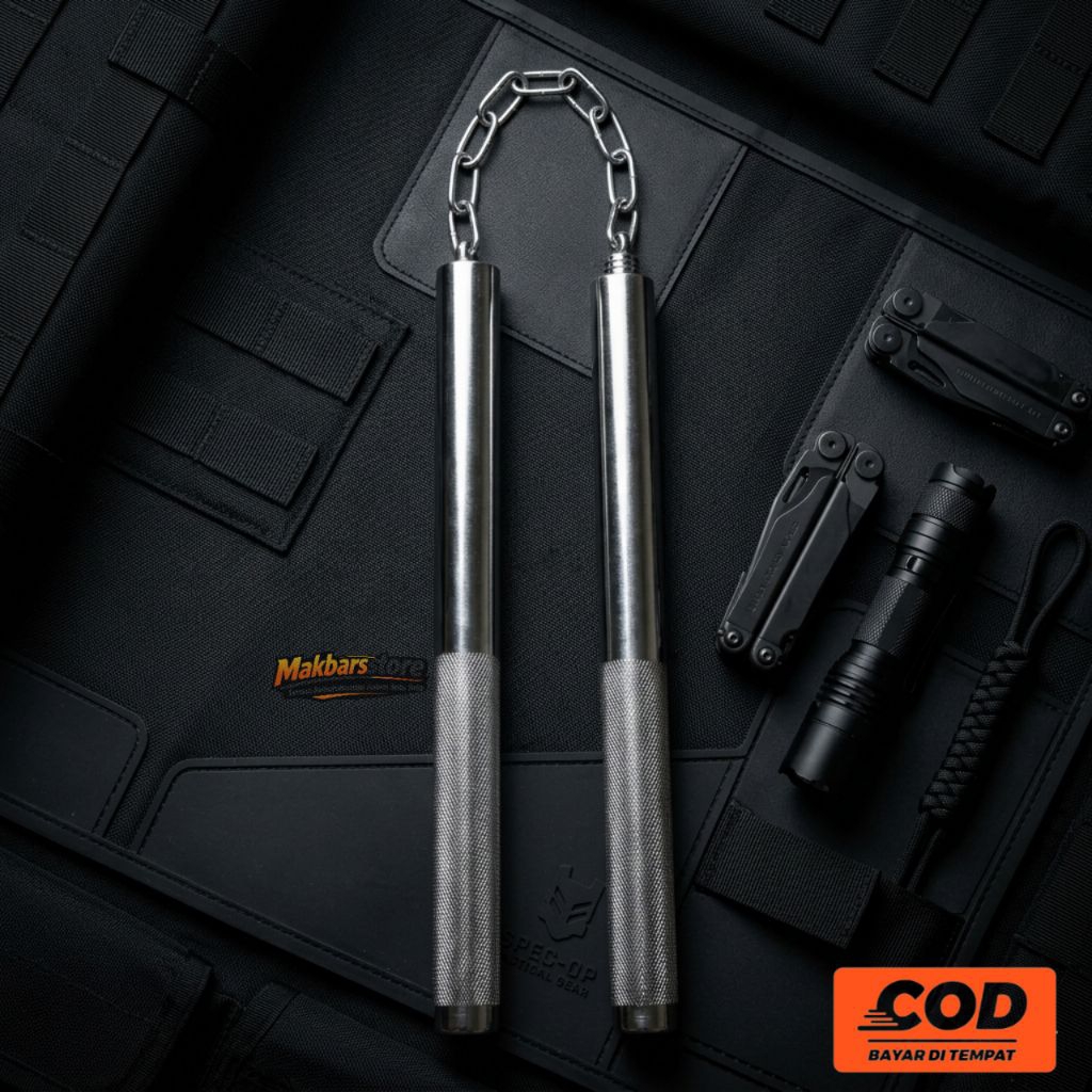 2-in-1] Nunchaku Double Stick Besi Stainless Bisa Sambung Jadi Tongkat 54cm - makbarsstore