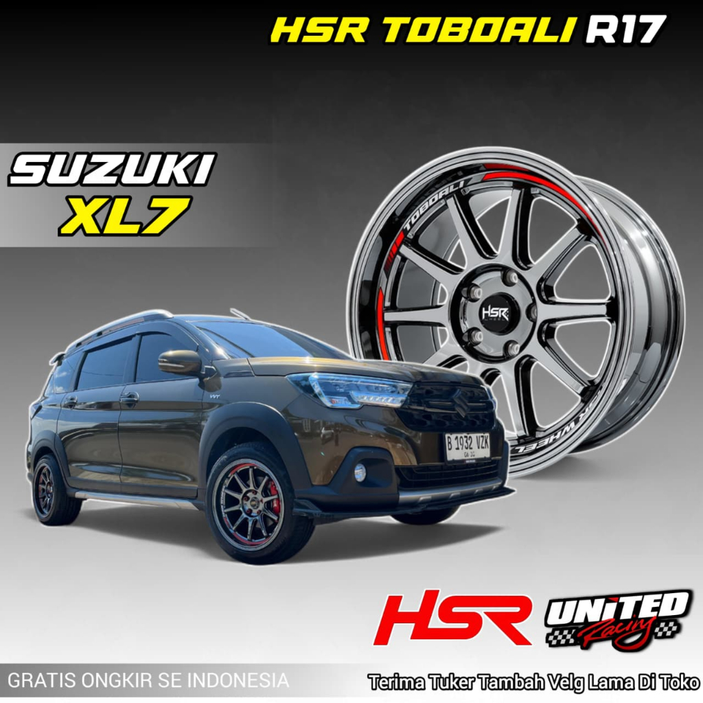 Velg Mobil Racing Suzuki XL7 Ring 17 HSR TOBOALI Black Chrome PCD 5x114,3 Lebar 8,5 ET22 R17