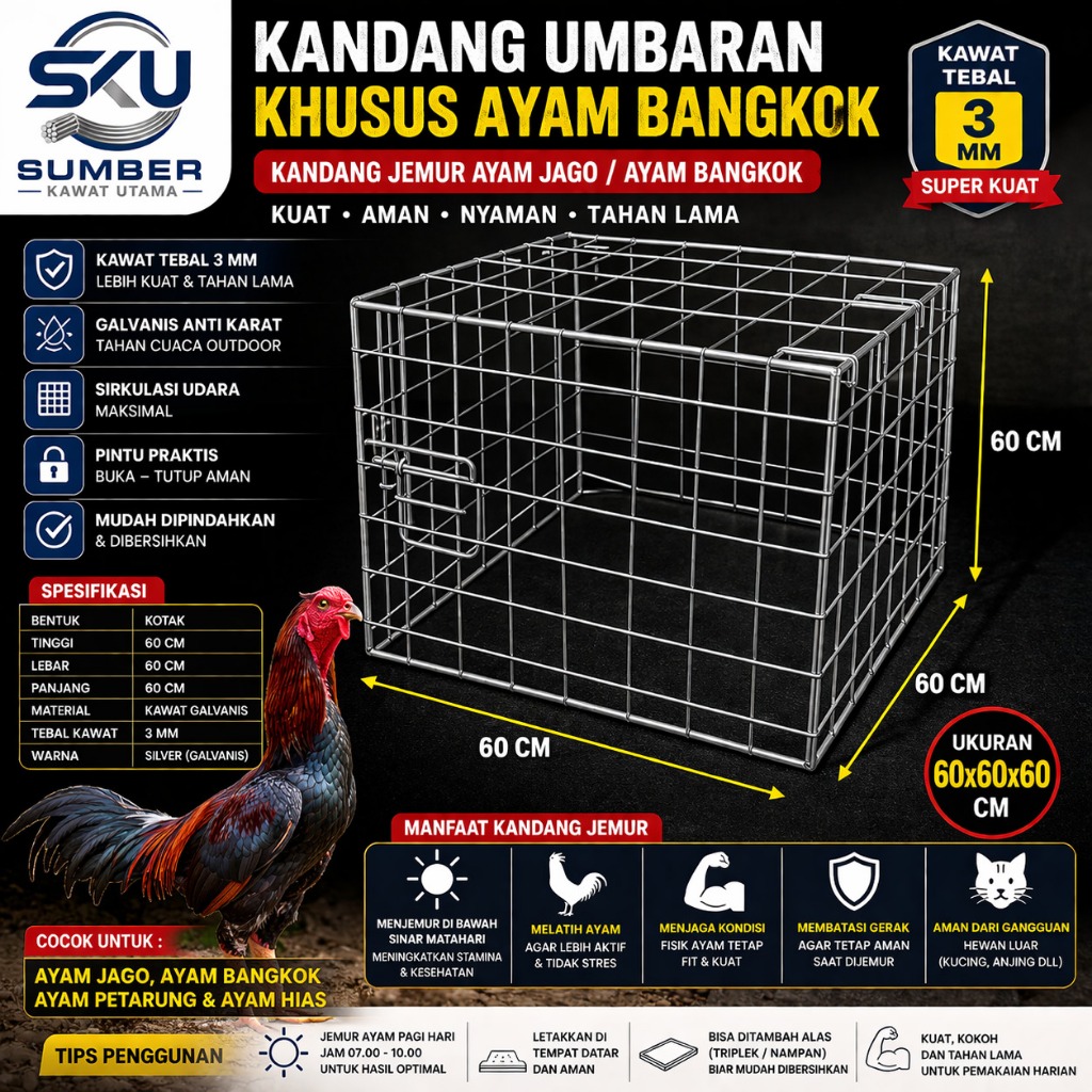 kandang Umbaran Ayam Galvanis Tebal 3mm Anti Karat Kandang Ayam Jago Bangkok