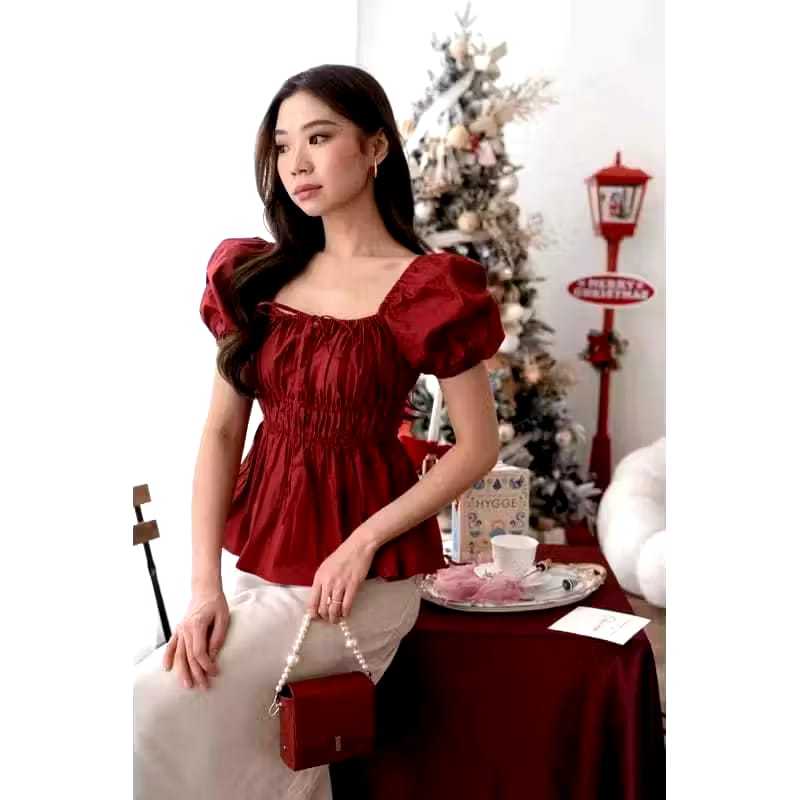 STACY blouse tali serut//blouse puffy kekinian//atasan imlek//atasan wanita kekinian//blouse korea l