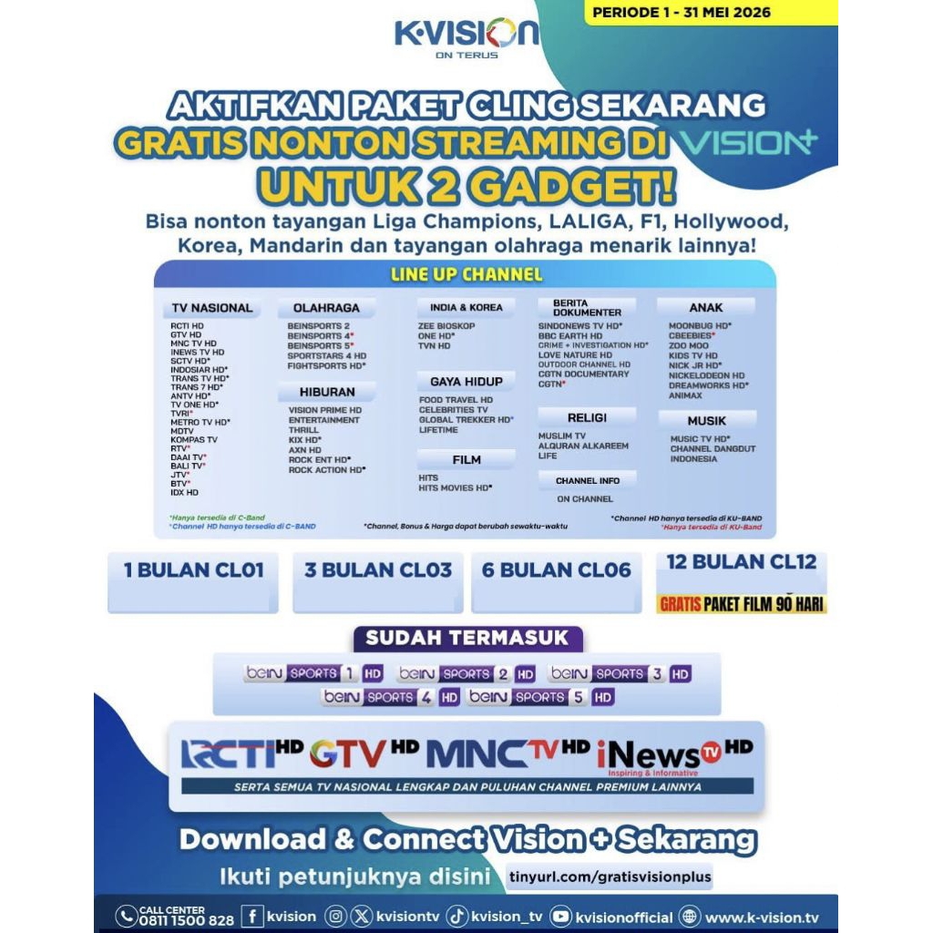 Voucher Paket Cling CL01 K-Vision 30 hari