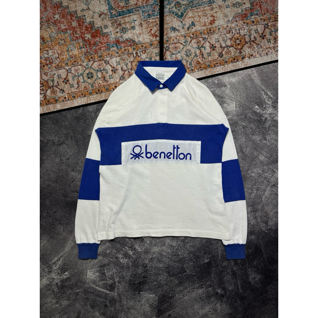 Benetton United Colors Rugby Shirt White Blue 80’s