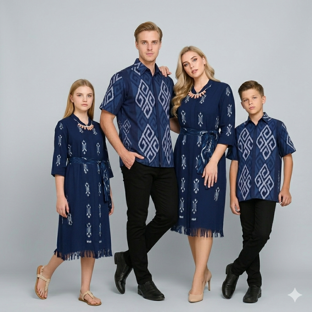 Set Tenun Keluarga Serambitan Warna Navy dijual terpisah