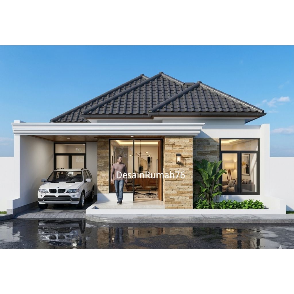Paket desain rumah minimalis 1 lantai,ukuran 7x14, 3 kamar tidur. jasa desain rumah, desain rumah 3d
