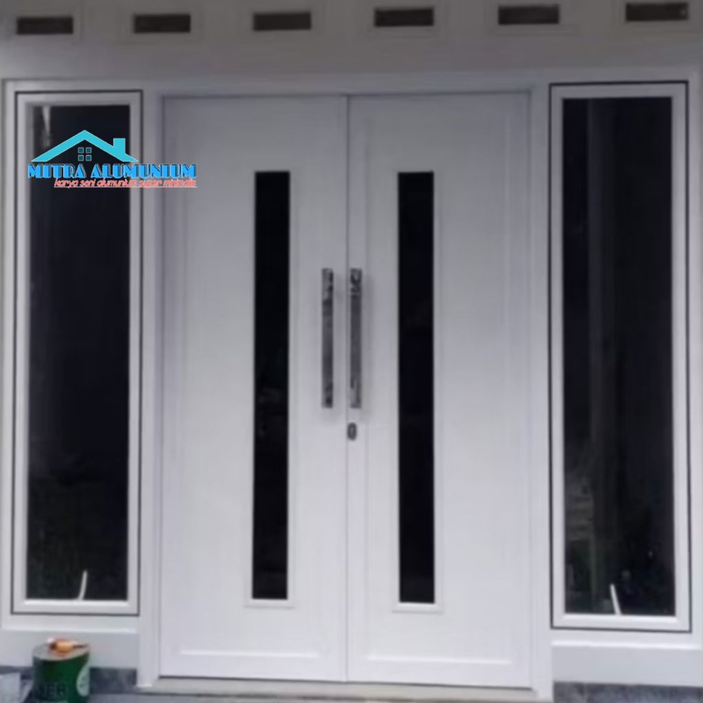 set kusen aluminium model pintu kupu-kupu minimalis+jendela kanan kiri ukuran pintu T210×L120 jendel