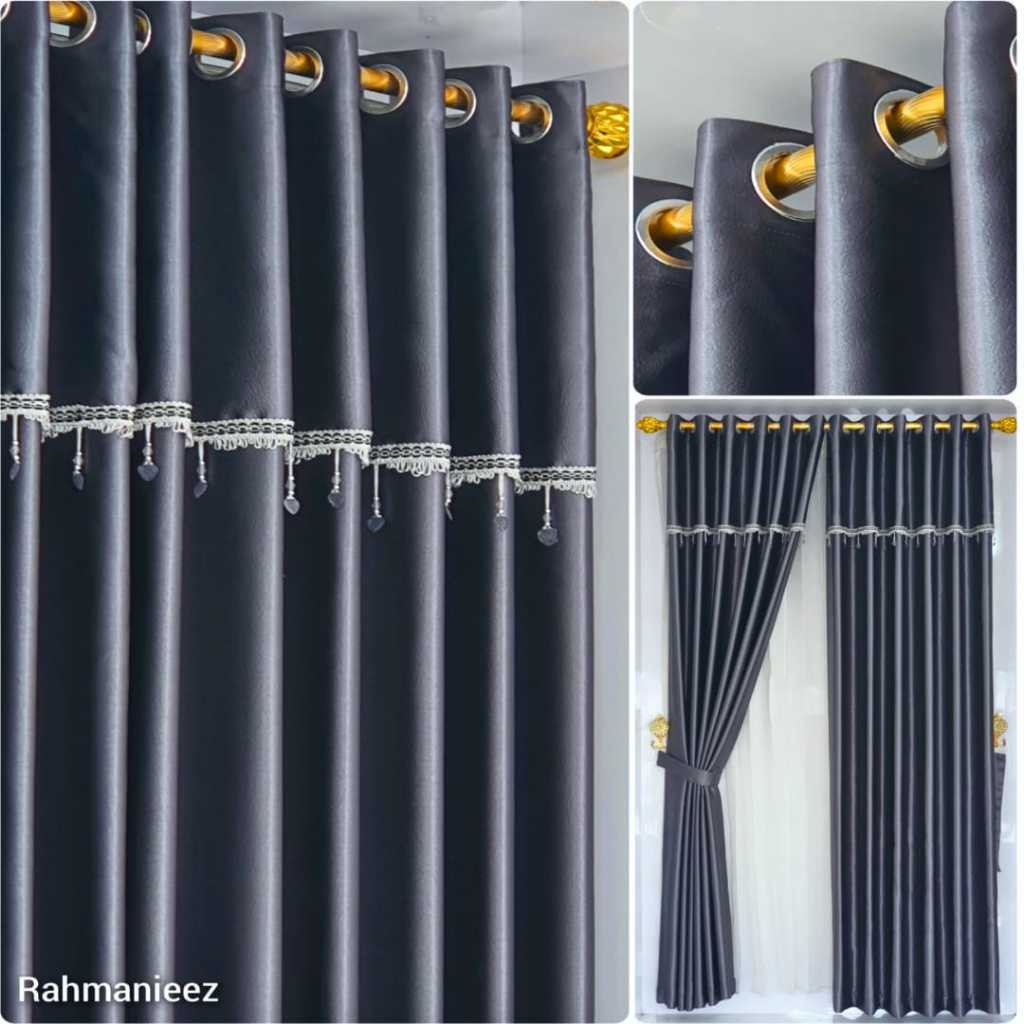 GORDEN TIRAI BLACKOUT JENDELA PONI POLOS GLOSSY MINIMALIS AESTHETIC MEWAH PINTU KAMAR TIDUR PREMIUM