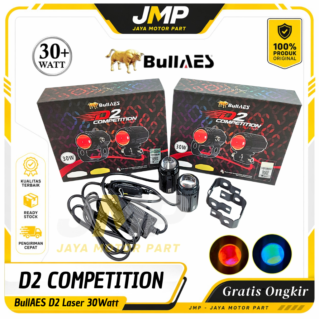 BULLAES Lampu Sorot D2 Laser Competition 30 Watt Putih Kuning + Devil Eye