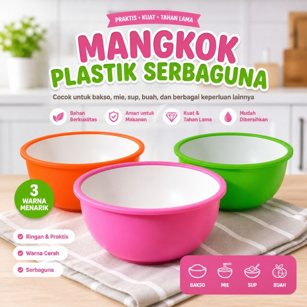 mangkok piring plastik warna/mangkok bakso sup premium 1lusin