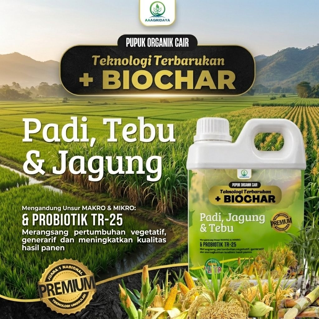 PUPUK ORGANIK CAIR (POC) TR-25 + BIOCHAR PADI, TEBU DAN JAGUNG 1LITER