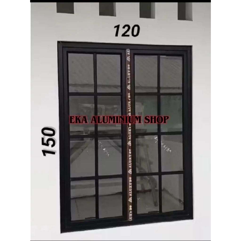 jendela Aluminium Hitam Doff T 150 x L 120 minimalis modern kusen Aluminium  kaca Rangka tebal "