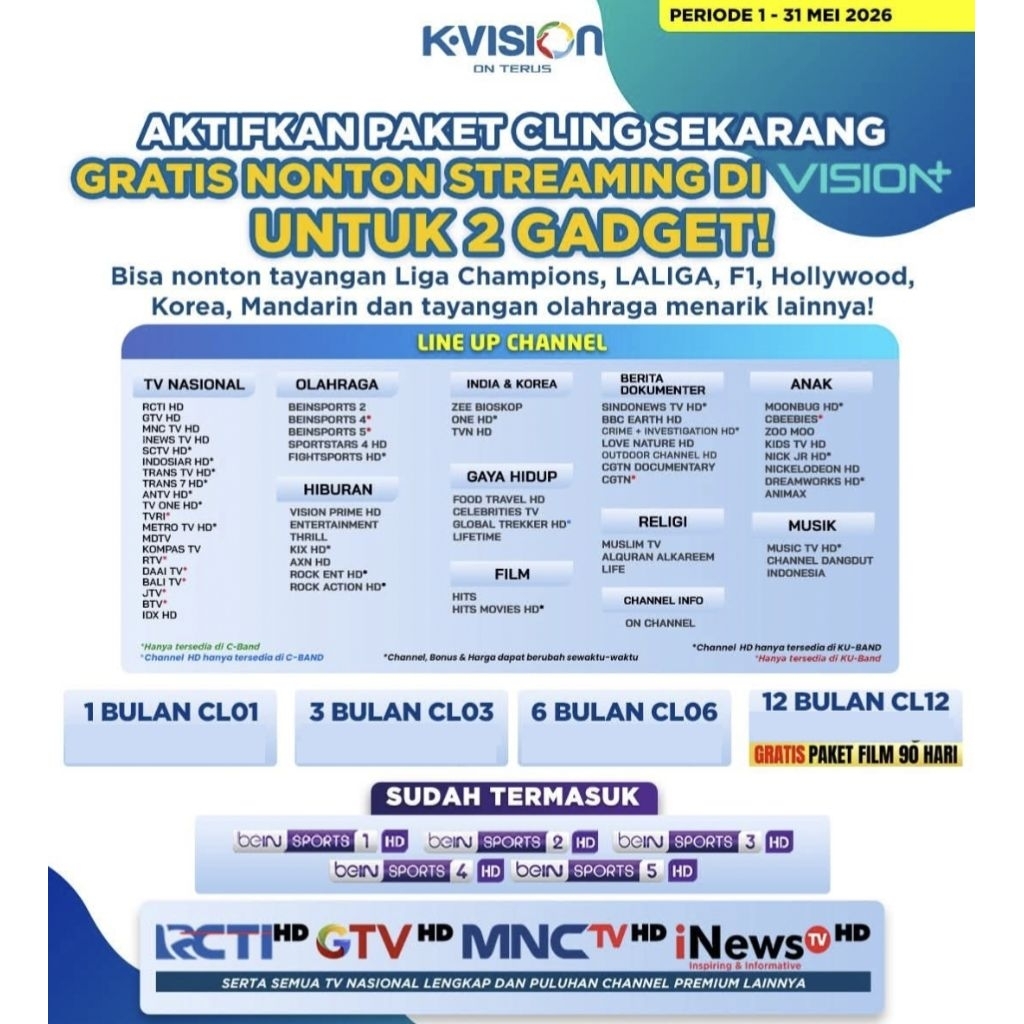 Voucher Paket Cling CL06 K-vision 180 hari