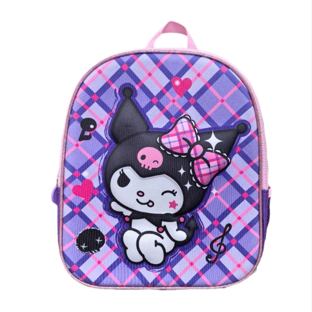 Tas Ransel Sekolah Anak Hardcase 3D Timbul TK PAUD Sanrio Kuromi Perempuan Ungu Pink Backpack Origin