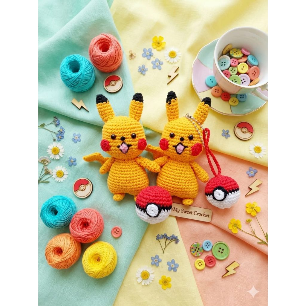 PIKACHU POKEMON GANTUNGAN RAJUT AMIGURUMI SOUVENIR