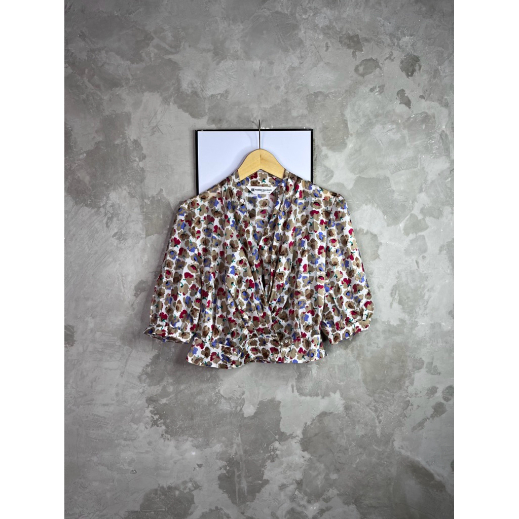 Vintage 90s Pierre Balmain Wrap Blouse Abstract Polkadot