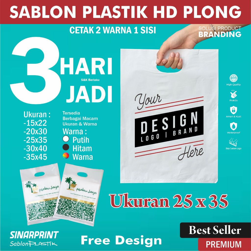 2 Warna 1 Sisi Sablon Plastik HD Plong 25x35 Packing Kemasan Distro Butik Olshop Laundry Free Design