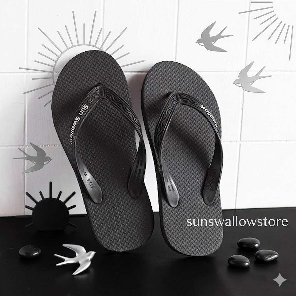 Sandal Sun Swallow Black Hitam Polos Jumbo