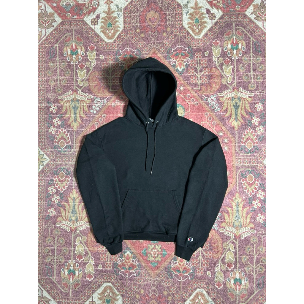 00s champion eco — blank black boxy hoodie