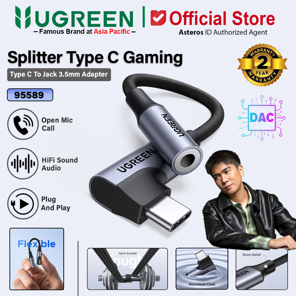 UGREEN Converter Splitter DAC Gaming Audio Type C To Jack 3.5mm On Mic For Samsung iPhone iPad Andro