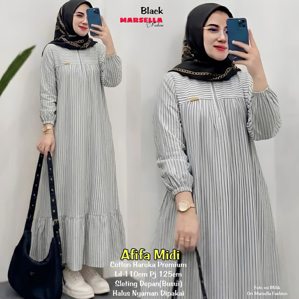 Afifa Midi Dress Katun Haruka Premium by Marsella