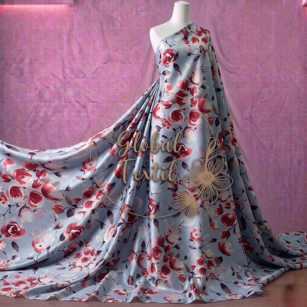 kain maxmara silk motif bunga premium - kain satin maxmara silk original - kain satin silk style pre