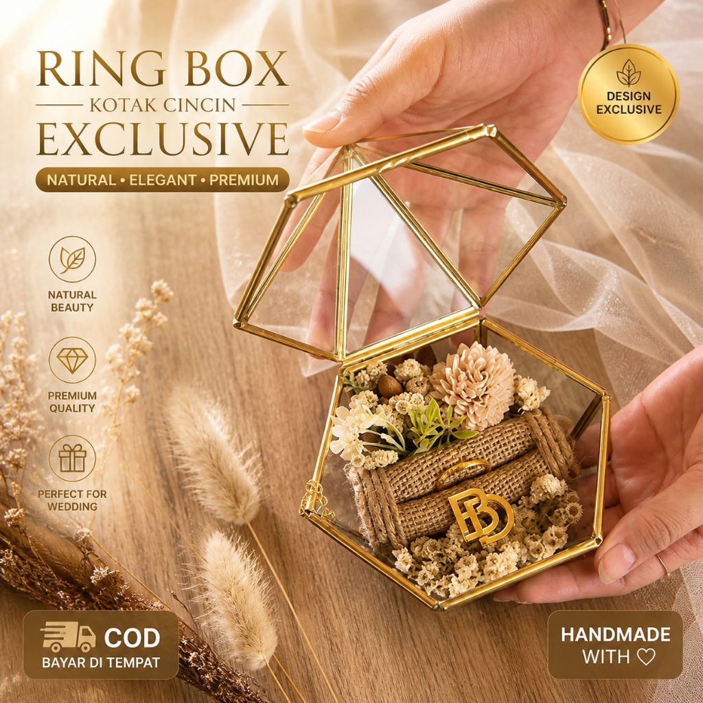 Wedding ring box mahar seserahan kotak cincin nikah unik terarium rustic dried flower artificial