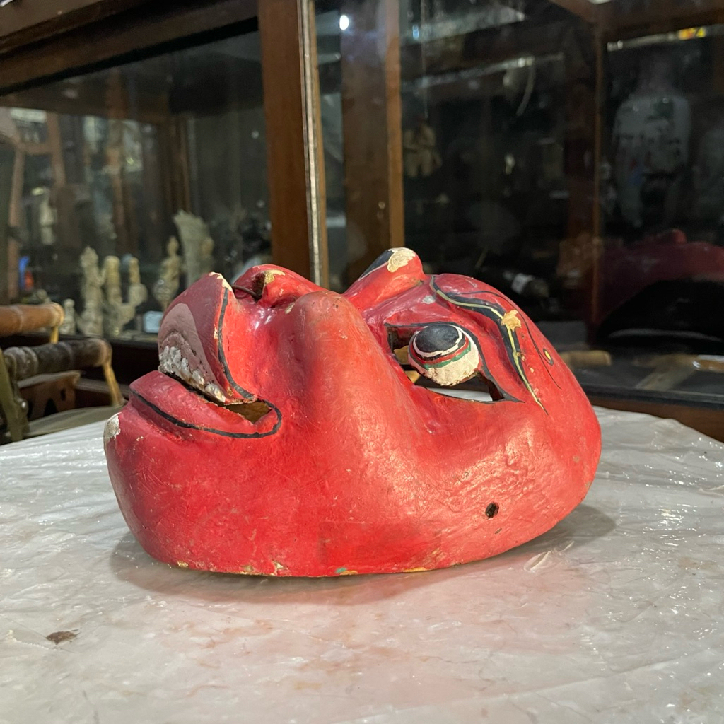 Topeng Ludruk Merah Jawa Bahan Kayu Lawas Jadul Tua
