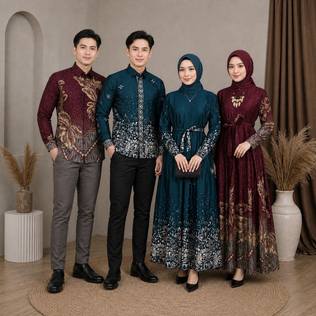 Couple Sarimbit Burgundi Batik Keluarga BigSize Jumbo Terbaru Baju Lebaran Kondangan Seragam Kantor 