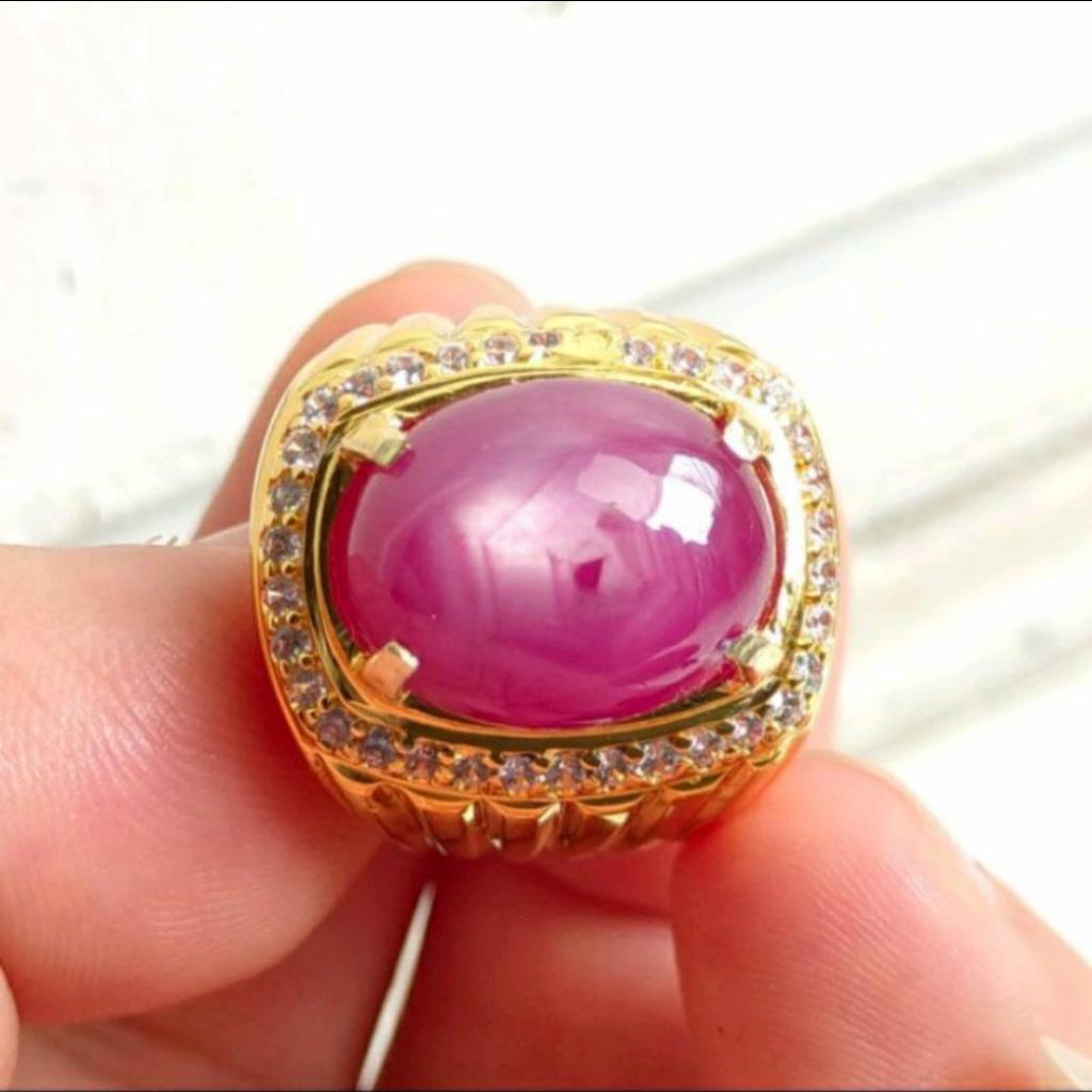 CINCIN BATU PERMATA NATURAL RUBY STAR BIRMA SUPER ISTIMEWA