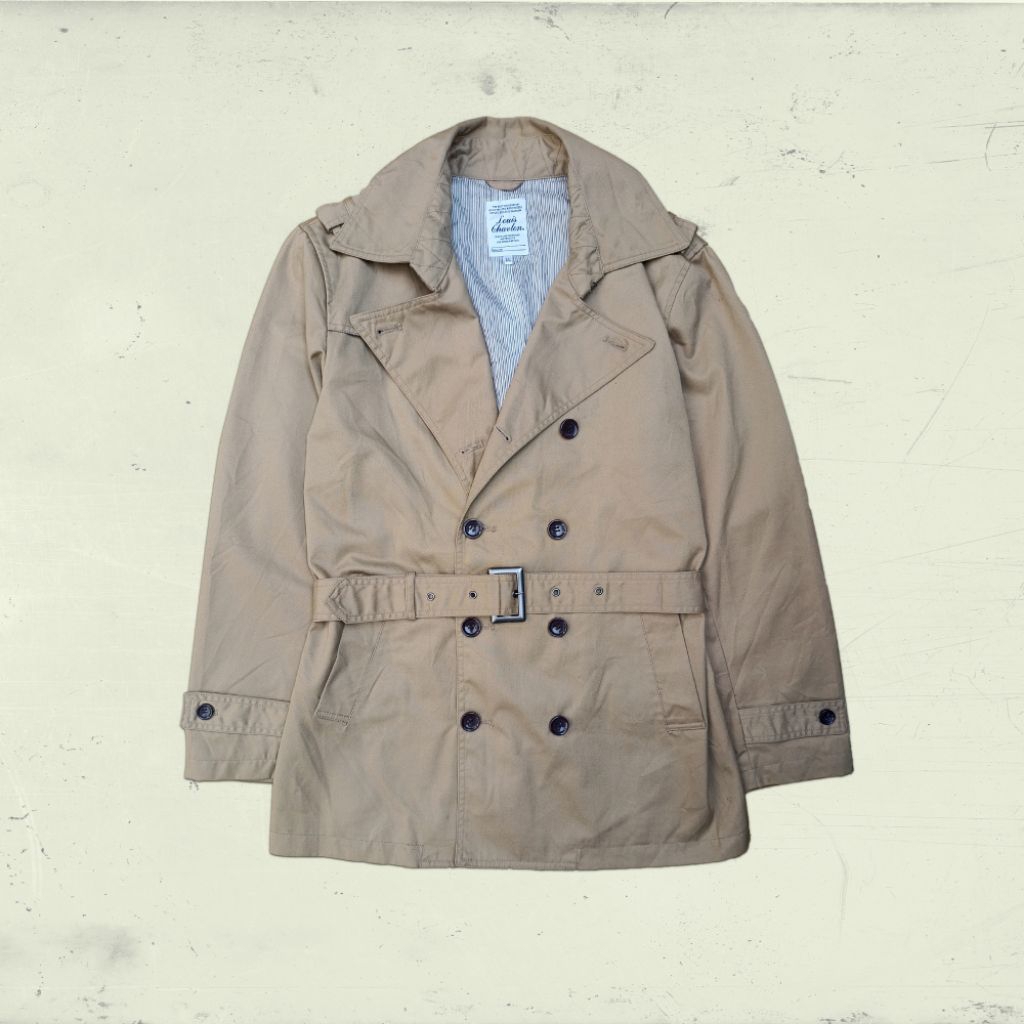 Vintage Trench Coat Long Coat Louis Chavlon Honey Beige Color L Size Belted Jacket