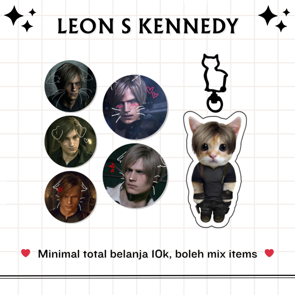 LEON S KENNEDY RESIDENT EVIL MERCH | GLITTERY PIN | ACRYLIC KEYCHAIN