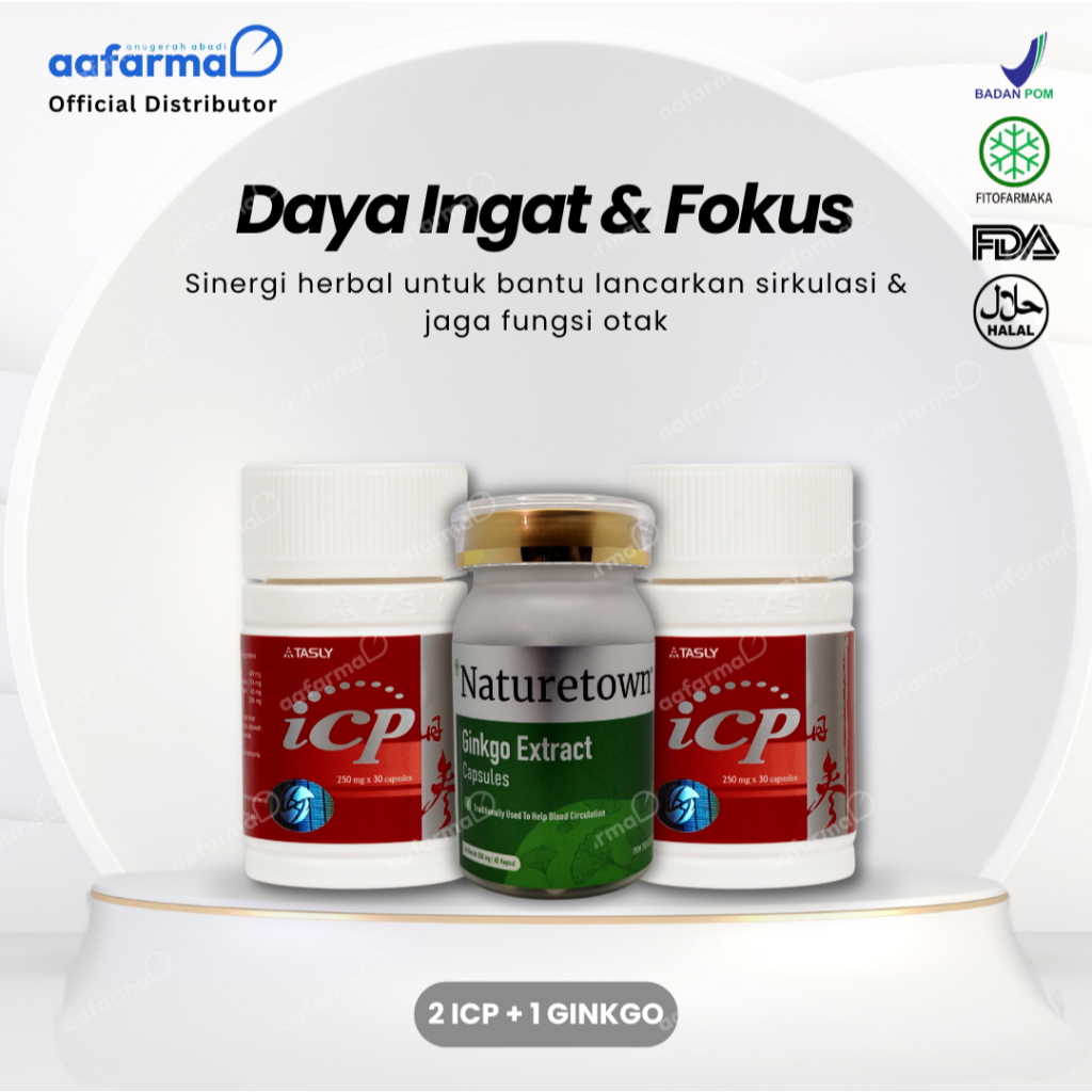 Paket Daya Ingat & Fokus | ICP + Ginkgo | AAFarma | Herbal | 2 ICP + 1 Ginko