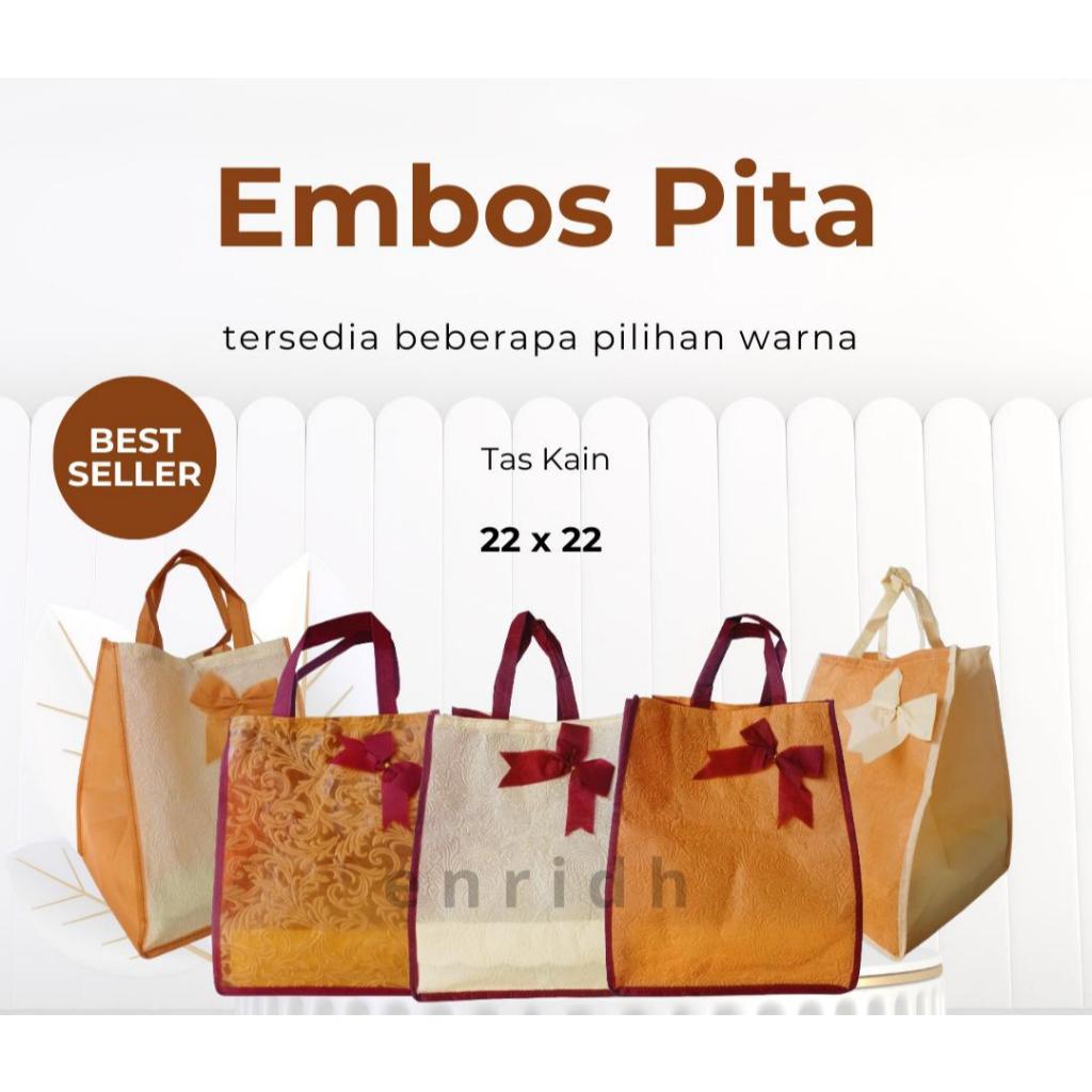 1 Lusin Tas Hajatan Spunbond 22x22 cm - Bahan Tebal, Model Pita Embos